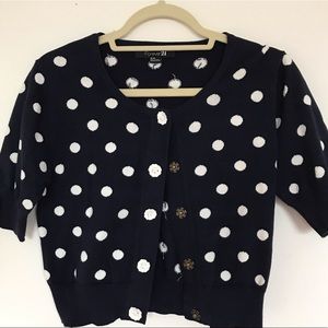 Forever 21 Navy Blue Polka Dot Crop Cardigan